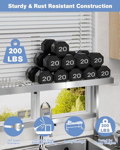 2 Tier Extra Large Over The Sink Dish Drying Rack, Expandable Stainless Steel Dish Drainer with Multifunctional Organizer, Space-Saving Above Sink Dish Rack with Large Capacity for Kitchen Counter - My Kitchen Products