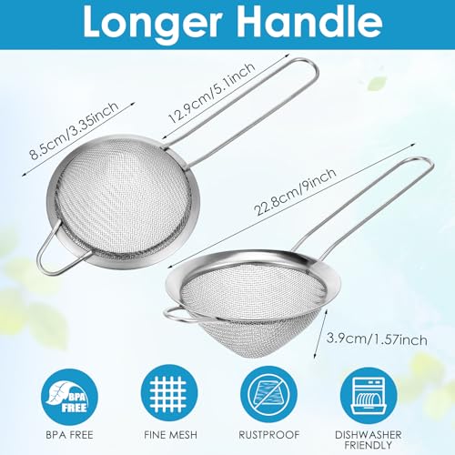 20 Pack Stainless Steel Cocktail Strainers - 3.2" Silver Cone Shaped Bar Strainers for Tea, Coffee, Drinks, Long Handle Kitchen & Bar Tool - My Kitchen Products