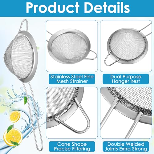 20 Pack Stainless Steel Cocktail Strainers - 3.2" Silver Cone Shaped Bar Strainers for Tea, Coffee, Drinks, Long Handle Kitchen & Bar Tool - My Kitchen Products