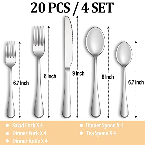 20 Piece Silverware Set Service for 4,Premium Stainless Steel Flatware Set,Mirror Polished Cutlery Utensil Set,Durable Home Kitchen Eating Tableware Set,Include Fork Knife Spoon Set,Dishwasher Safe - My Kitchen Products