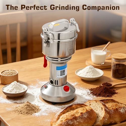 2000W Electric Grain Mill Grinder, 750g High Capacity Stainless Steel Pulverizer, Heavy Duty Spice & Herb Grinder for Dry Ingredients, 50-300 Mesh Powder Machine for Home & Commercial Use - My Kitchen Products