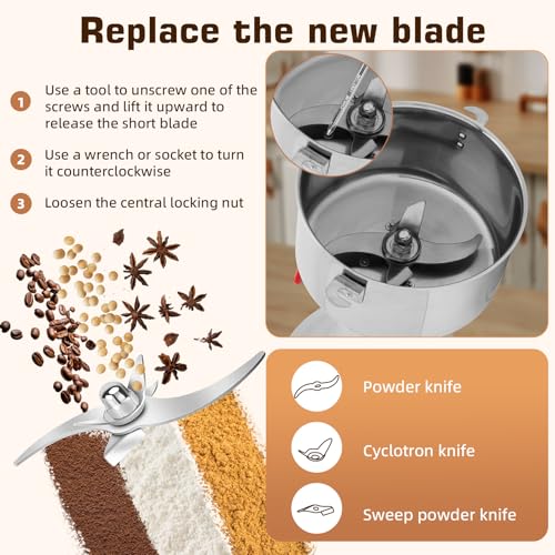 2000W Electric Grain Mill Grinder, 750g High Capacity Stainless Steel Pulverizer, Heavy Duty Spice & Herb Grinder for Dry Ingredients, 50-300 Mesh Powder Machine for Home & Commercial Use - My Kitchen Products