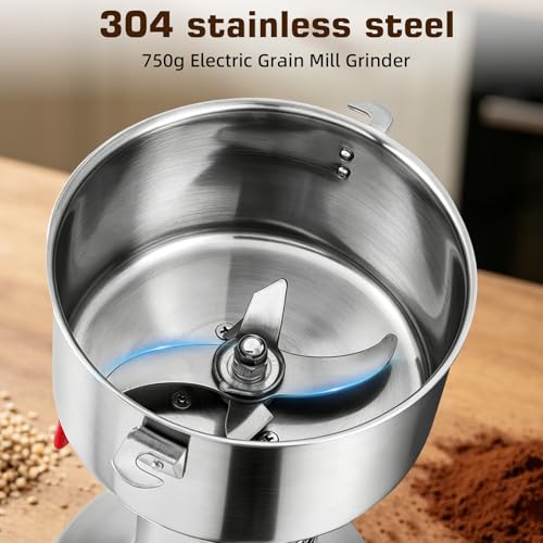 2000W Electric Grain Mill Grinder, 750g High Capacity Stainless Steel Pulverizer, Heavy Duty Spice & Herb Grinder for Dry Ingredients, 50-300 Mesh Powder Machine for Home & Commercial Use - My Kitchen Products