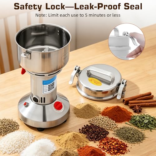2000W Electric Grain Mill Grinder, 750g High Capacity Stainless Steel Pulverizer, Heavy Duty Spice & Herb Grinder for Dry Ingredients, 50-300 Mesh Powder Machine for Home & Commercial Use - My Kitchen Products