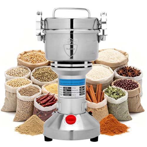 2000W Electric Grain Mill Grinder, 750g High Capacity Stainless Steel Pulverizer, Heavy Duty Spice & Herb Grinder for Dry Ingredients, 50-300 Mesh Powder Machine for Home & Commercial Use - My Kitchen Products
