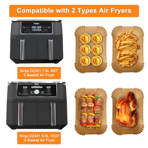 200PCS Air Fryer Liners for Ninja: Higher Non-Stick Disposable Parchment Paper Liner for Ninja DZ201/DZ401 Dual Airfryer Baking - Food Grade Ninja Air fryer Accessories (Rectangle - 8.6 x 5.5 inch) - My Kitchen Products