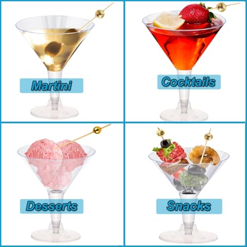 200pcs Cocktail Picks+54 Plastic Martini Glasses Disposable Martini Glasses for Parties, 7 Oz Disposable Cocktail Glass with Party Toothpicks for Appetizers,Plastic Martinis Cups for Margarita - My Kitchen Products
