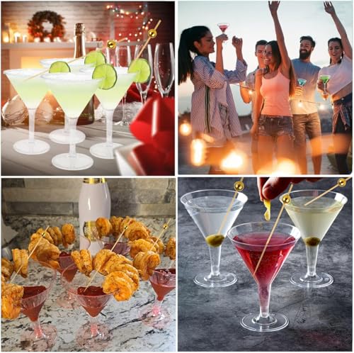 200pcs Cocktail Picks+54 Plastic Martini Glasses Disposable Martini Glasses for Parties, 7 Oz Disposable Cocktail Glass with Party Toothpicks for Appetizers,Plastic Martinis Cups for Margarita - My Kitchen Products