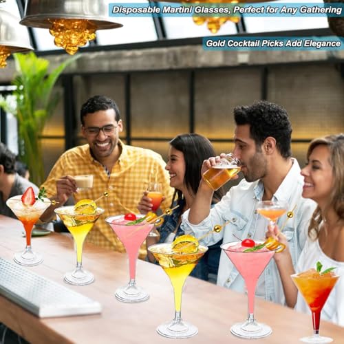 200pcs Cocktail Picks+54 Plastic Martini Glasses Disposable Martini Glasses for Parties, 7 Oz Disposable Cocktail Glass with Party Toothpicks for Appetizers,Plastic Martinis Cups for Margarita - My Kitchen Products