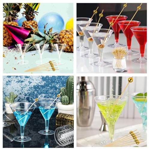 200pcs Cocktail Picks+54 Plastic Martini Glasses Disposable Martini Glasses for Parties, 7 Oz Disposable Cocktail Glass with Party Toothpicks for Appetizers,Plastic Martinis Cups for Margarita - My Kitchen Products