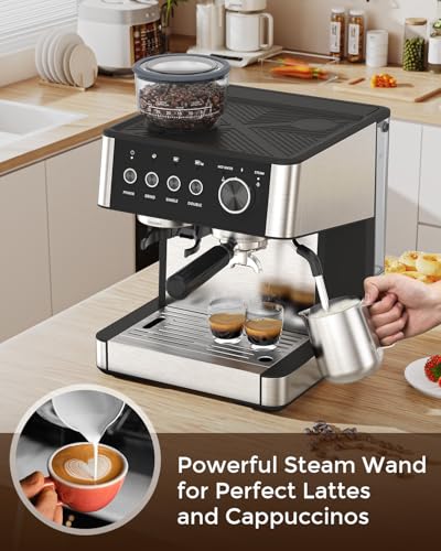 (2026 Upgrade) Espresso Machine with Grinder, Expresso Coffee Machines with Built-in Anti-Clog Coffee Grinder/Milk Steam Wand/Frother, Expresso Machines for Home Perfect Cappuccino & Latte-Gloss Black - My Kitchen Products