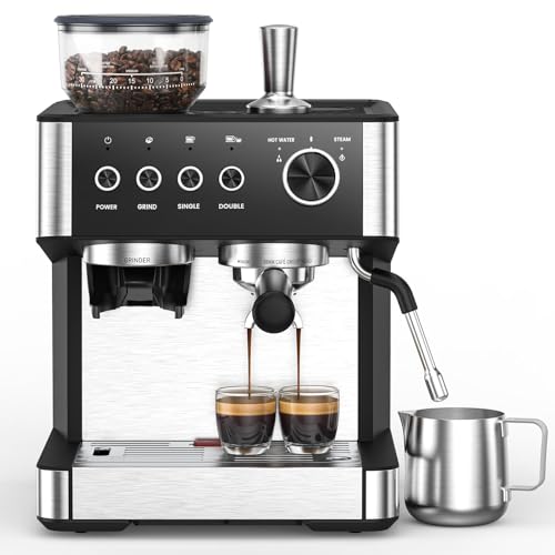 (2026 Upgrade) Espresso Machine with Grinder, Expresso Coffee Machines with Built-in Anti-Clog Coffee Grinder/Milk Steam Wand/Frother, Expresso Machines for Home Perfect Cappuccino & Latte-Gloss Black - My Kitchen Products