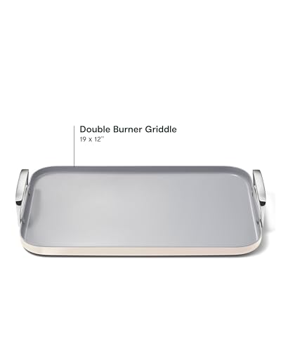Caraway Double Burner Griddle - 19x12” Griddle Pan - Non-Stick Ceramic Coated - Non Toxic, PTFE & PFOA Free - Oven Safe & Compatible with All Stovetops - Cream