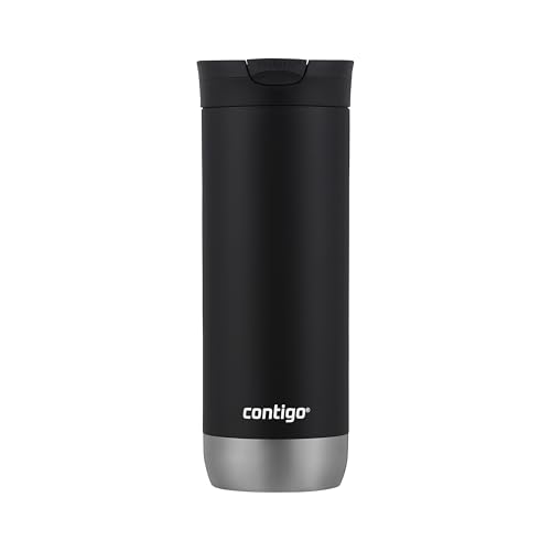 Huron Vacuum-Insulated Stainless Steel Travel Mug, 16oz Licorice - Leak-Proof Lid for Hot/Cold Beverages, Fits Most Cup Holdersand Brewers