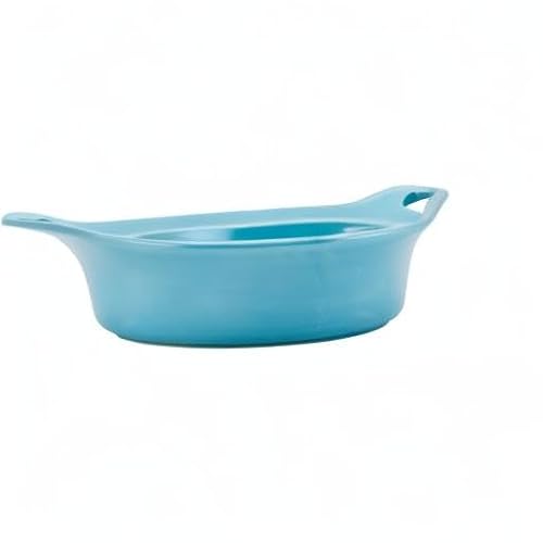 Rachael Ray Solid Glaze Ceramics Casserole Bakeware/Baker Set with Shared Lid, 3 Piece, Agave Blue
