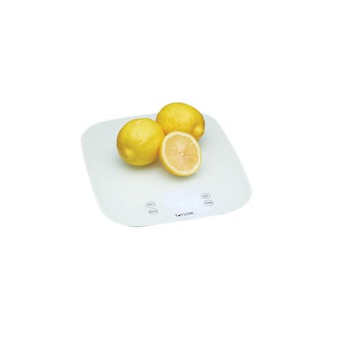 Taylor Pro Digital Kitchen Food Scales, Compact Professional Standard with Precision Accuracy and Waterproof Design with Tare Feature, White Glass, Weighs 14 kg/14 L Capacity