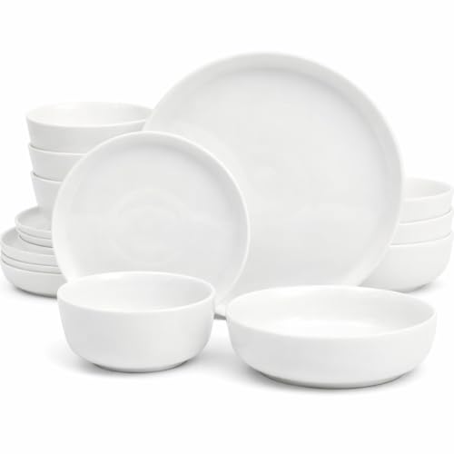 Gibson Home Oslo Dinnerware Set for 4, 16-Piece White Porcelain Plates and Bowls — Ceramic Dish Set | Microwave & Dishwasher Safe