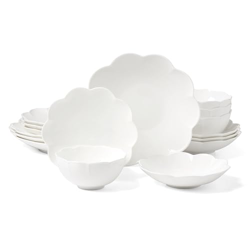 Lenox Dinnerware Set, Studio 1414 Scallop 16-Piece Set, Service For 4, Bone China Material, Dishwasher & Microwave Safe, Home And Kitchen, Kitchen And Dining, Plates And Bowls Sets (White, 16 Pieces)