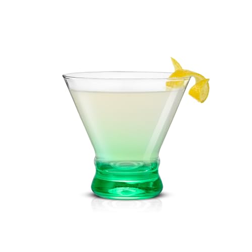JoyJolt Hue 7.5oz Martini Glasses, Cocktail Glassware Set of 6, Colored Glass Base, Stemless Drinking Glasses for Margarita, Bar, Shrimp Cocktail, Juice