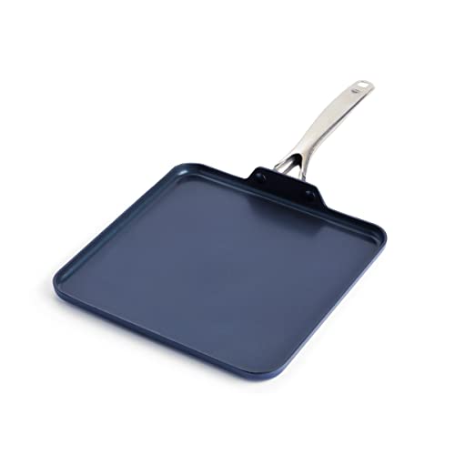 Blue Diamond 11" Nonstick Square Griddle Pan, Non Toxic PFAS-Free Diamond Ceramic, Dishwasher & Oven Safe, Even