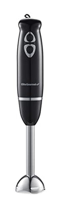 Elite Gourmet EHB1015 Immersion Hand Blender 500 Watts 2 Speed Mixing with Stainless Steel Blades, Detachable Wand Stick Mixer, Smoothies, Baby Food, Soup, Black