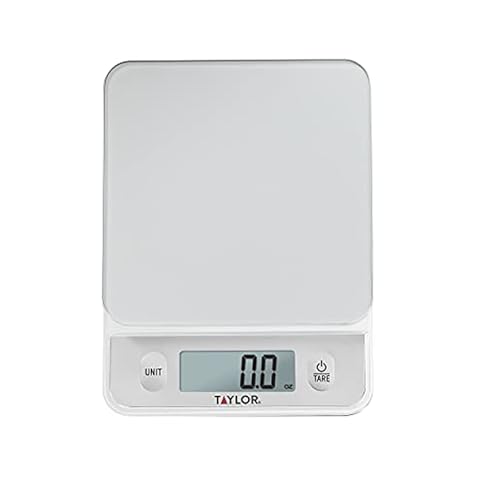 Taylor Glass Top Food Scale with Touch Controls, 11 lb Capacity, Sleek Silver Design, Accurate and Easy-to-Use Scale for Cooking and Baking