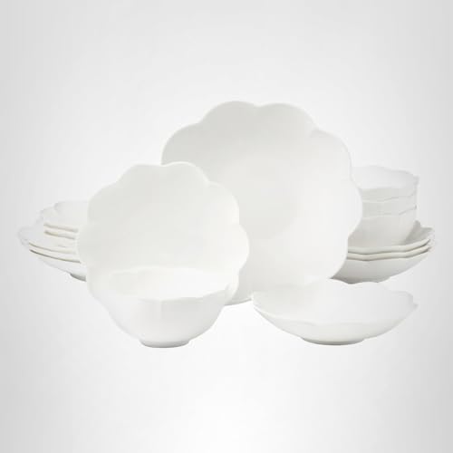 Lenox Dinnerware Set, Studio 1414 Scallop 16-Piece Set, Service For 4, Bone China Material, Dishwasher & Microwave Safe, Home And Kitchen, Kitchen And Dining, Plates And Bowls Sets (White, 16 Pieces)
