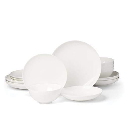 Lenox Dinnerware Set, Studio 1414 Coupe 16-Piece Set, Service For 4, Bone China Material, Dishwasher & Microwave Safe, Home And Kitchen, Kitchen And Dining, Plates And Bowls Sets (White, 16 Pieces)