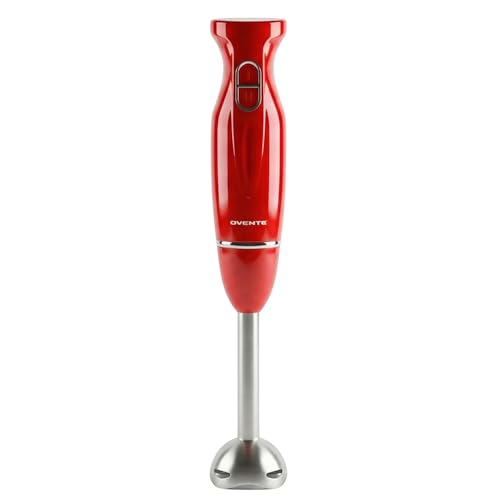 OVENTE Immersion Hand Blender, 300W Electric Handheld Stick Mixer with 2 Mixing Speeds and Stainless Steel Blades for Smoothies, Purees & Baby Food, Red HS560R
