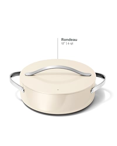 Caraway Rondeau - 6 Qt Non-Stick Pan with Lid - Free From Forever Chemicals - Perfect for Searing, Braising, & Roasting - Cream