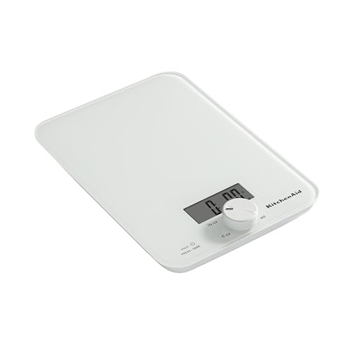 KitchenAid KQ914WH Glass Surface 11 Pound Capacity Digital Kitchen and Food Scale, Scale for Food Ounces and Grams, Dry and Liquid Ingredients, White