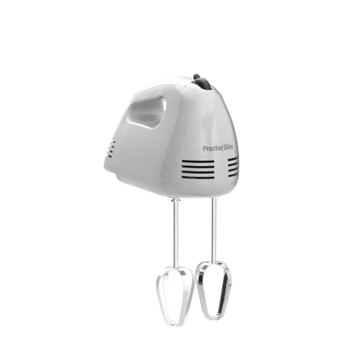 Proctor Silex Easy Mix 5-Speed Electric Hand Mixer with Bowl Rest, Compact and Lightweight, 100 Watts of Peak Power, White (62515PS)