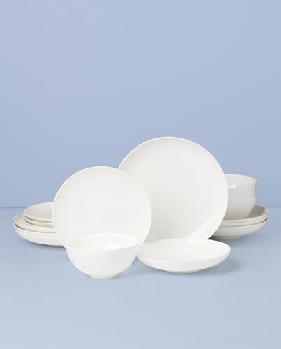Lenox Dinnerware Set, Studio 1414 Coupe 16-Piece Set, Service For 4, Bone China Material, Dishwasher & Microwave Safe, Home And Kitchen, Kitchen And Dining, Plates And Bowls Sets (White, 16 Pieces)