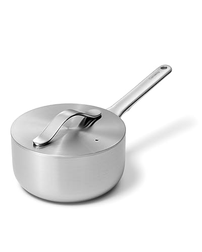 Caraway Stainless Steel Sauce Pan (1.75 Qt), 5-Ply Stainless Steel, Oven Safe & Stovetop Agnostic, Non