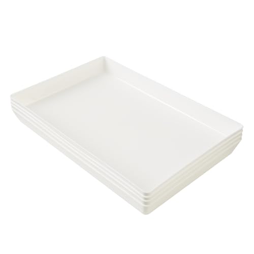 US Acrylic White Plastic Serving Trays (Set of 4) 15” x 10” | Large Unbreakable Reusable Rectangular Party Platters | Serve Appetizers, Fruit, Veggies, & Desserts | BPA-Free & Made in USA