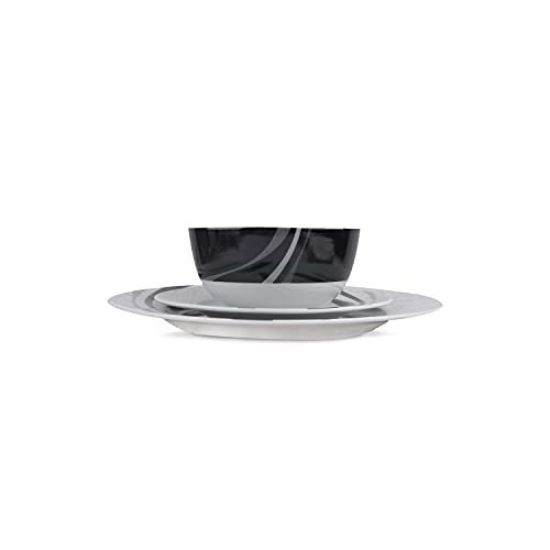 Amazon Basics 18-Piece Complete Kitchen Dinnerware Set, Microwave and Dishwasher Safe, Plates, Dishes, Bowls, Swirl, Heat Resistant, Service for 6, Everyday Use