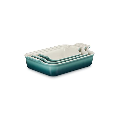 Le Creuset Stoneware Heritage 3-Piece Rectangular Baking Dish Set, Riviera