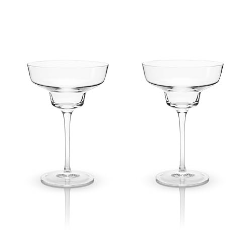 Viski Raye Angled Stemmed Margarita Glasses, Premium Crystal Cocktail glasses, Bar Accessories, Perfect Cocktail Gift, Set of 2, 12oz