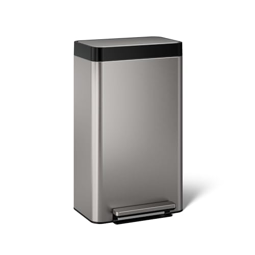 Kohler 20941-ST 8 Gallon Tall Hands-Free Kitchen Step Can, Trash Can with Foot Pedal, Quiet-Close Lid, Stainless Steel
