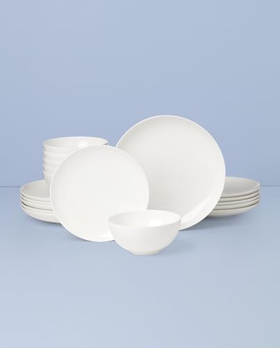 Lenox Dinnerware Sets, Studio 1414 Coupe 18-Piece Dinnerware Set, Service For 6, Bone China Material, Dishwasher Safe, Microwave Safe, Bowls, Plates And Bowls, Dinner Dishes, Plates (White, 18 Piece)