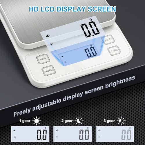 22lb Rechargeable Stainless Steel Scale, Diyife Large Kitchen Food Scale with 0.1g/0.001oz High Precision, LCD Display, 10 Unit, Waterproof IPX67, Washable, Hangable, for Baking, Cooking, White - My Kitchen Products