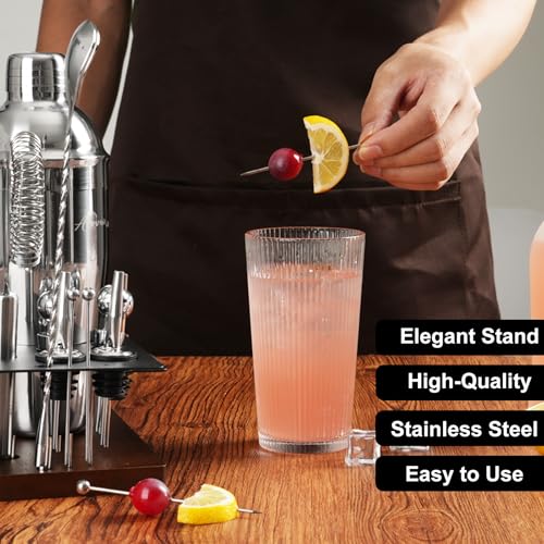 23-Piece Bartender Kit, Cocktail Shaker Set with Stand | Bar Set Drink Mixer Set with All Essential Bar Tools: Martini Shaker,Bar Mixer Spoon, Jigger, Strainer, Muddler, Pourers, for Home, Bar, Party - My Kitchen Products