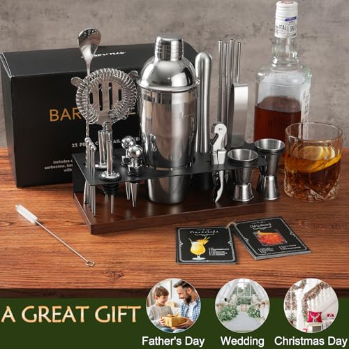23-Piece Bartender Kit, Cocktail Shaker Set with Stand | Bar Set Drink Mixer Set with All Essential Bar Tools: Martini Shaker,Bar Mixer Spoon, Jigger, Strainer, Muddler, Pourers, for Home, Bar, Party - My Kitchen Products
