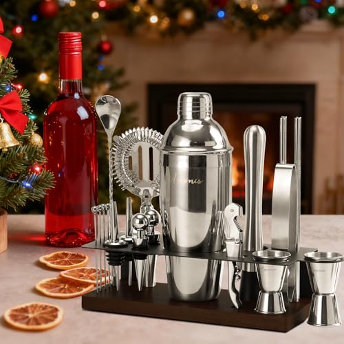 23-Piece Bartender Kit, Cocktail Shaker Set with Stand | Bar Set Drink Mixer Set with All Essential Bar Tools: Martini Shaker,Bar Mixer Spoon, Jigger, Strainer, Muddler, Pourers, for Home, Bar, Party - My Kitchen Products