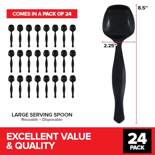 24 Count Disposable Black Plastic Serving Spoons for Catering, Weddings, Holidays and More - Large Plastic Buffet Spoons for Parties, Stock Your Home - My Kitchen Products