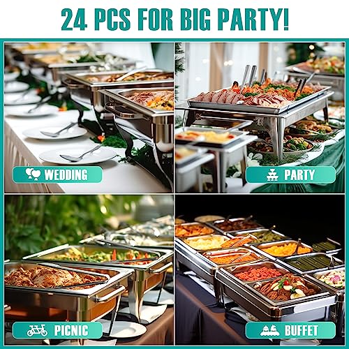 24 Pack Stainless Steel Large Serving Utensils Set - 10" Serving Spoons x 8, 10" Slotted Spoons x 8, and 9" Serving Tongs x 8 by Teivio, for Buffet, Chafing Dish, Catering Supplies (Silver) - My Kitchen Products
