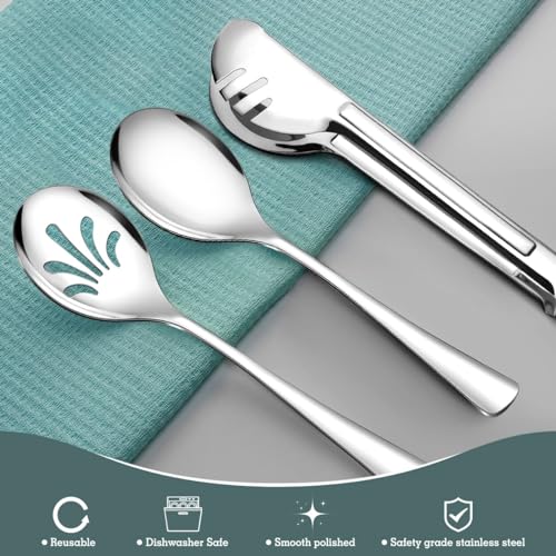 24 Pack Stainless Steel Large Serving Utensils Set - 10" Serving Spoons x 8, 10" Slotted Spoons x 8, and 9" Serving Tongs x 8 by Teivio, for Buffet, Chafing Dish, Catering Supplies (Silver) - My Kitchen Products