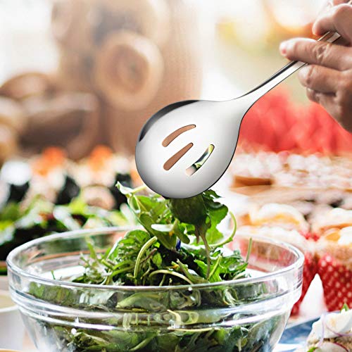 24 Pack Stainless Steel Large Serving Utensils Set - 10" Serving Spoons x 8, 10" Slotted Spoons x 8, and 9" Serving Tongs x 8 by Teivio, for Buffet, Chafing Dish, Catering Supplies (Silver) - My Kitchen Products