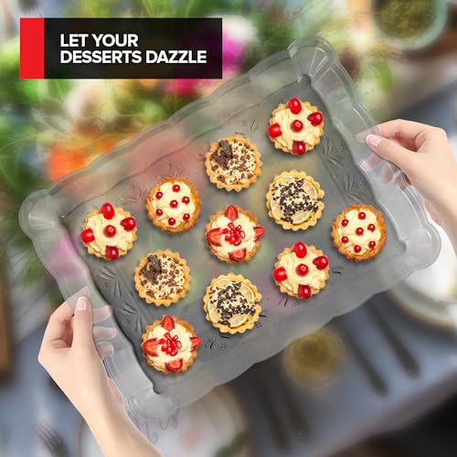 (24 Pcs) Clear Plastic Serving Tray 9x13, Large Plastic Serving Platter Disposable, Rectangle Party Trays and Platters for Fruit, Dessert, Cookies, Appetizers, Food, Entertaining, Holiday Parties - My Kitchen Products