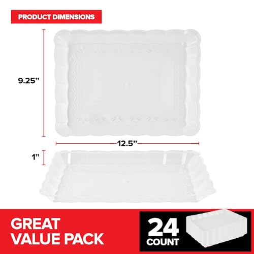 (24 Pcs) Clear Plastic Serving Tray 9x13, Large Plastic Serving Platter Disposable, Rectangle Party Trays and Platters for Fruit, Dessert, Cookies, Appetizers, Food, Entertaining, Holiday Parties - My Kitchen Products